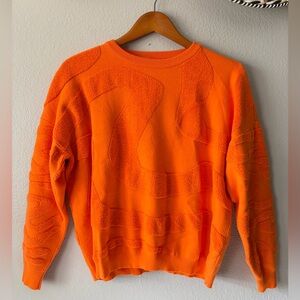 Bailey Rose Bright Orange Vermiculated Jacquard Crew Neck Sweater Women’s Small